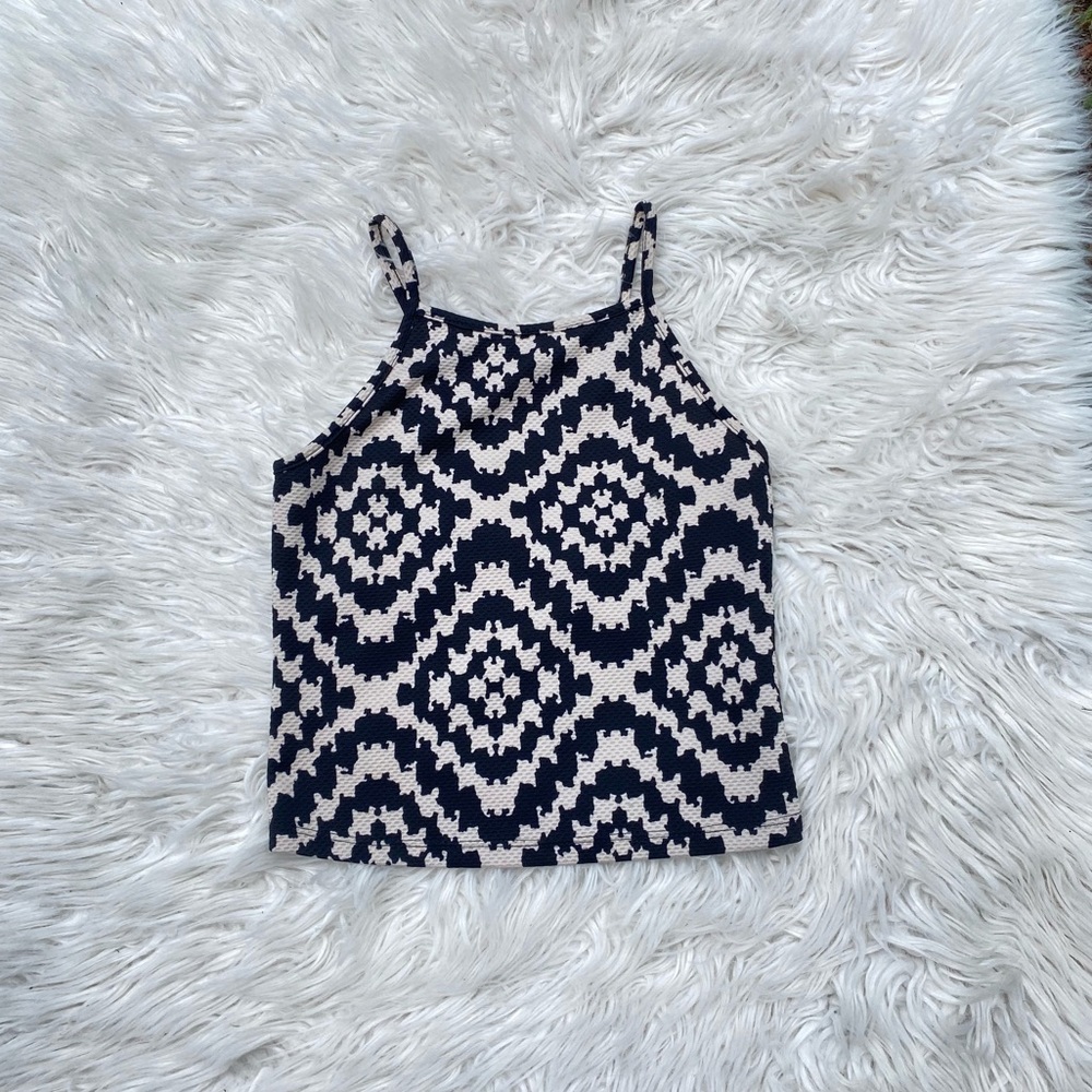 High Neck Geometric Print Cropped Tank